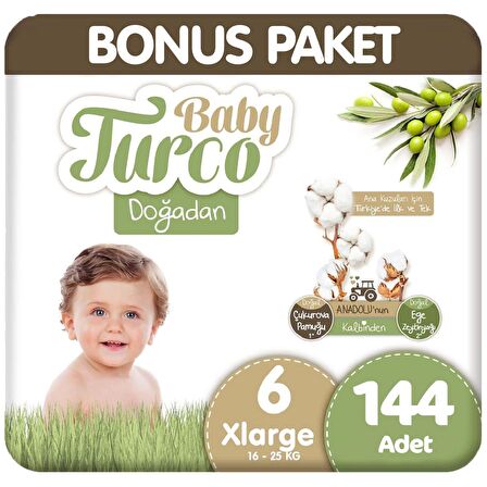 Baby Turco Doğadan 6 Numara X Large 144'lü Bel Bantlı Bez