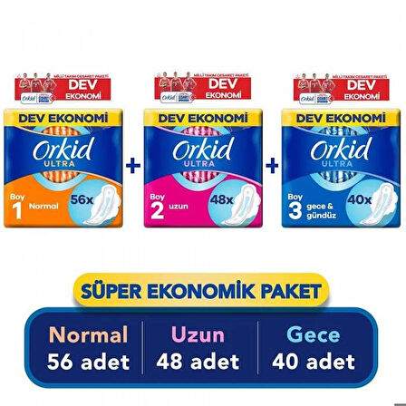 Orkid Ultra Extra Cesaret Paketi Normal+Uzun+Gece Ped 144 Adet