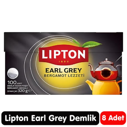 Lipton Earl Grey Bergamot Aromalı Demlik Poşet Çay 100 Adet 8 Paket