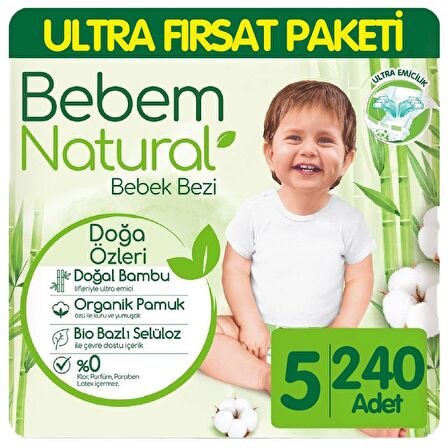 Bebem Natural Bebek Bezi Ultra Fırsat Paketi 5 Beden 80x3 240 Adet