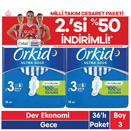 Orkid Ultra Extra Cesaret Paketi Gece Ped 36 Adet