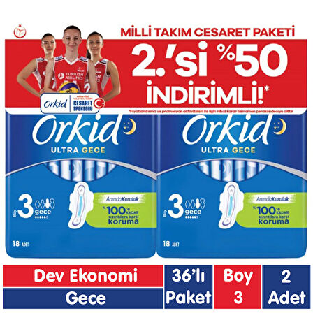 Orkid Ultra Extra Cesaret Paketi Gece Ped 36x2 72 Adet