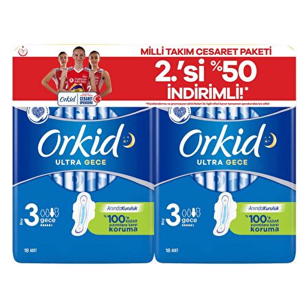 Orkid Ultra Extra Cesaret Paketi Gece Ped 36x2 72 Adet