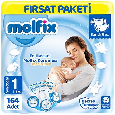 Molfix Bebek Bezi Fırsat Paketi 1 Beden Yenidoğan 2x82 164 Adet