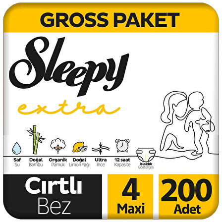 Sleepy Extra Bebek Bezi Gross Paket 4 Beden 100x2 200 Adet