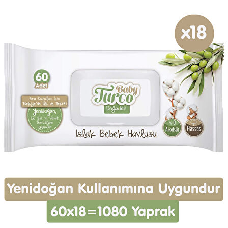 Baby Turco Doğadan Yenidoğan Islak Havlu Mendil 60x18 1080 Yaprak