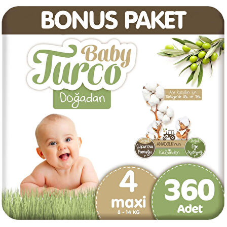 Baby Turco Doğadan Bonus Paket Bebek Bezi 4 Beden 120x3 360 Adet