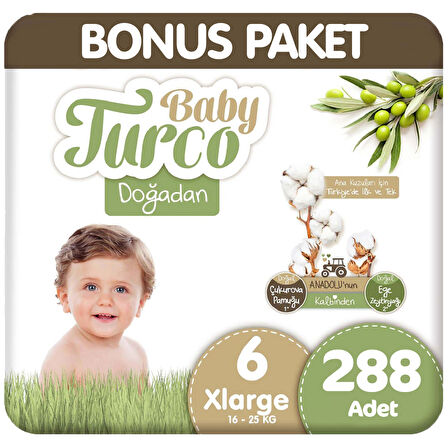Baby Turco Doğadan Bonus Paket Bebek Bezi 6 Beden 72x4 288 Adet