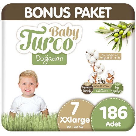 Baby Turco Doğadan Bonus Paket Bebek Bezi 7 Beden 62x3 186 Adet