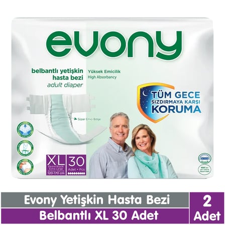 Evony Belbantlı Yetişkin Hasta Bezi XL Beden 30x2 60 Adet