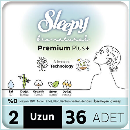 Sleepy Bio Natural Premium Plus Hijyenik Ped Mega Paket Uzun 36x2 72 Adet