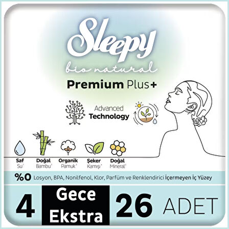Sleepy Bio Natural Premium Plus Hijyenik Ped Mega Paket Gece Extra 26x5 130 Adet