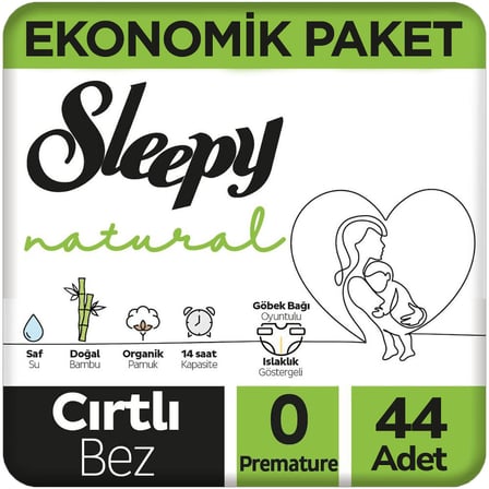 Sleepy 0 Beden Prematüre Bebek Bezi Natural Ekonomik Paket 44 Adet