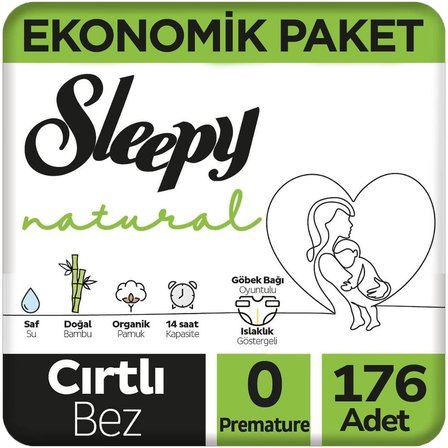 Sleepy 0 Beden Prematüre Bebek Bezi Natural Ekonomik Paket 44x4 176 Adet