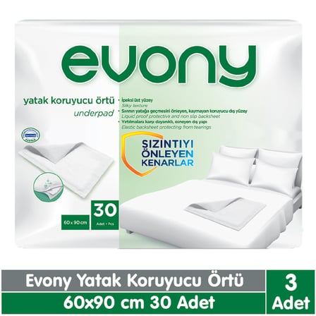 Evony Yatak Koruyucu Örtü 60x90 cm 3x30 90 Adet