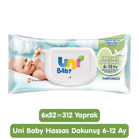 Uni Baby Hassas Dokunuş Islak Mendil 6x52 312 Yaprak