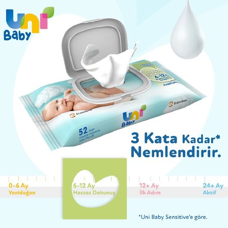 Uni Baby Hassas Dokunuş Islak Mendil 12x52 624 Yaprak