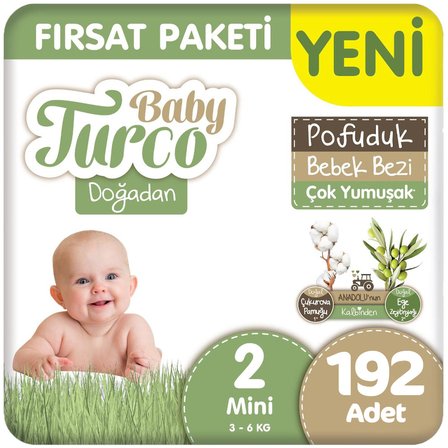Baby Turco Doğadan 2 Beden Pofuduk Bebek Bezi Fırsat Paketi 48x4 192 Adet