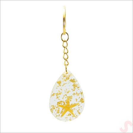 Epoksi Yıldızlı Anahtarlık, Altın - 10 Adet