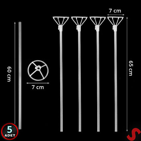 60cm Balon Çubuğu ve Takma Aparatı Seti, Balon Hariç - 5 Set