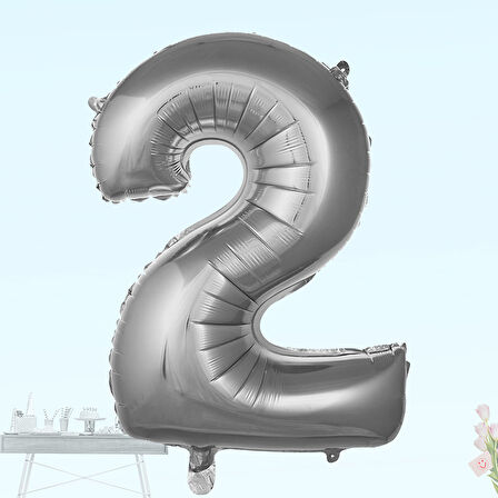 2 Yaş Rakam Folyo Balon, 100 cm - Gümüş