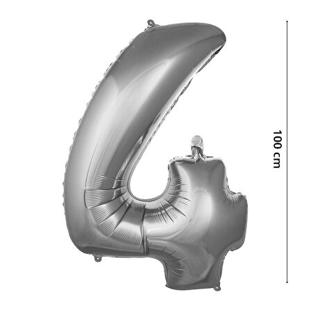 4 Yaş Rakam Folyo Balon, 100 cm - Gümüş
