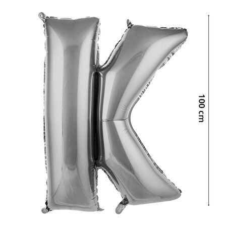 K Harf Folyo Balon, 100 cm - Gümüş