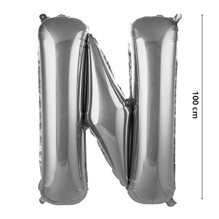 N Harf Folyo Balon, 100 cm - Gümüş