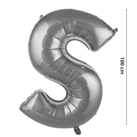 S Harf Folyo Balon, 100 cm - Gümüş