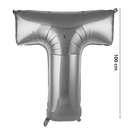T Harf Folyo Balon, 100 cm - Gümüş