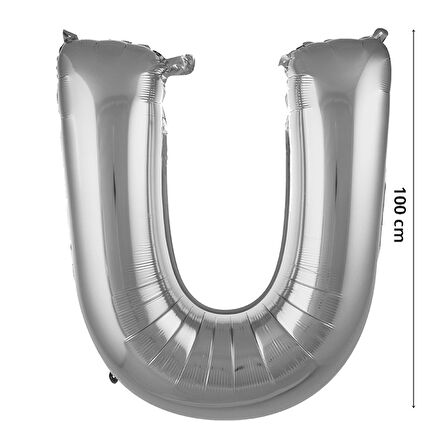 U Harf Folyo Balon, 100 cm - Gümüş