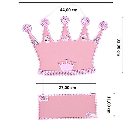Taçlı İsimlikli Ahşap Kapı Süsü, Pembe