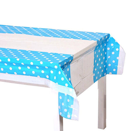 Plastik Masa Örtüsü,Puanlı Mavi - 180,00 cm x 120,00 cm