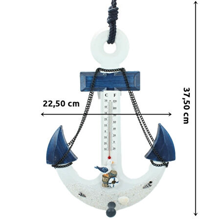 Marin Dekoratif Çapa, Termometreli, 37 cm