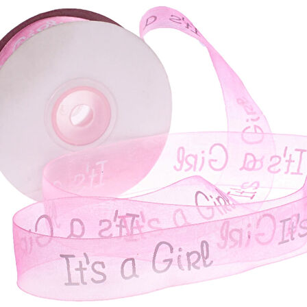 Organze Kurdele, Boy / Girl - 2,5 cm x 23 mt - Renk Seçenekli - PEMBE