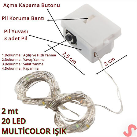 2 mt Multi Renk 20 Ledli Pilli Peri Led Işık