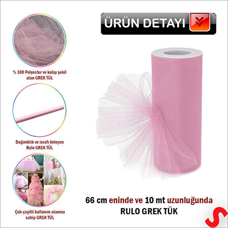 SüSLeme Tülü Grek Tül Rulo, 66 cm x 10 mt - Pembe