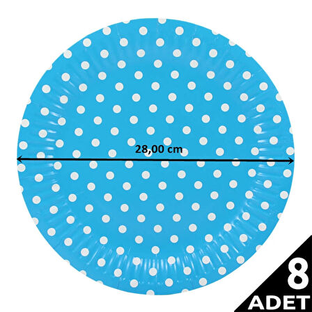 Puanlı, Mavi Karton Tabak - 23,00 cm - 8 Adet