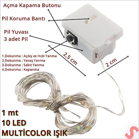 1 mt Multi Renk 10 Ledli Pilli Peri Led Işık