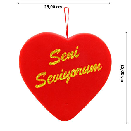 Kalp Sarkıt Asma Süs, Seni Seviyorum Baskılı - 25 cm x 25 cm