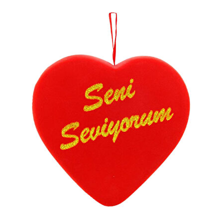 Kalp Sarkıt Asma Süs, Seni Seviyorum Baskılı - 25 cm x 25 cm