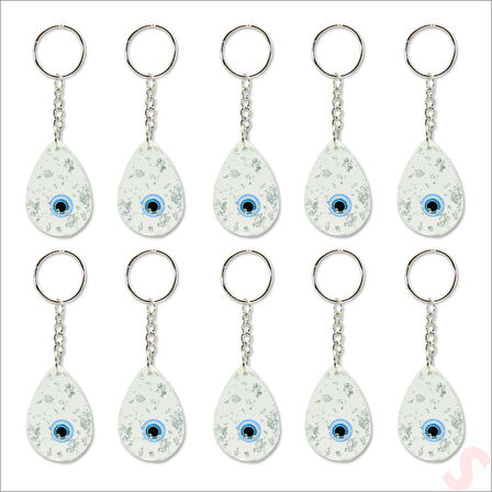 Epoksi Nazarlı Anahtarlık, Gümüş - 10 Adet