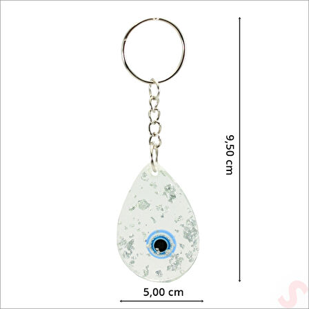 Epoksi Nazarlı Anahtarlık, Gümüş - 10 Adet