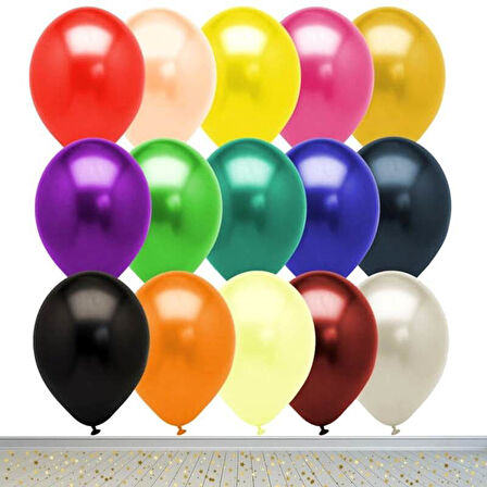 Metalik Parlak Balon, 10 Adet - Çok Renkli 