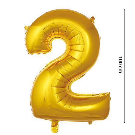 2 Yaş Rakam Folyo Balon, 100 cm - Altın