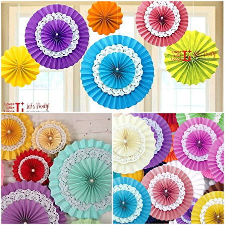 3 Katlı Dantelli Kağıt Çiçek Süs, -  30 cm. YEŞİL