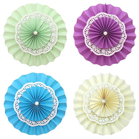 3 Katlı Dantelli Kağıt Çiçek Süs, -  30 cm. YEŞİL
