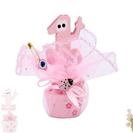 1 Yaş Figürlü SüSlü Notluk - Pembe Keseli