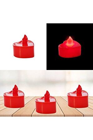 Led Işıklı Pilli Tealight Kalp Mum, 4 Cm X 2 Cm - Kırmızı Işık