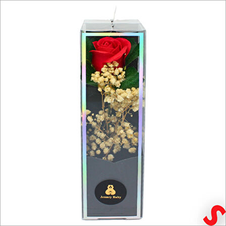 PVC Kutulu Cipsolu Yapay Kırmızı GÜL - 25cm x 7cm